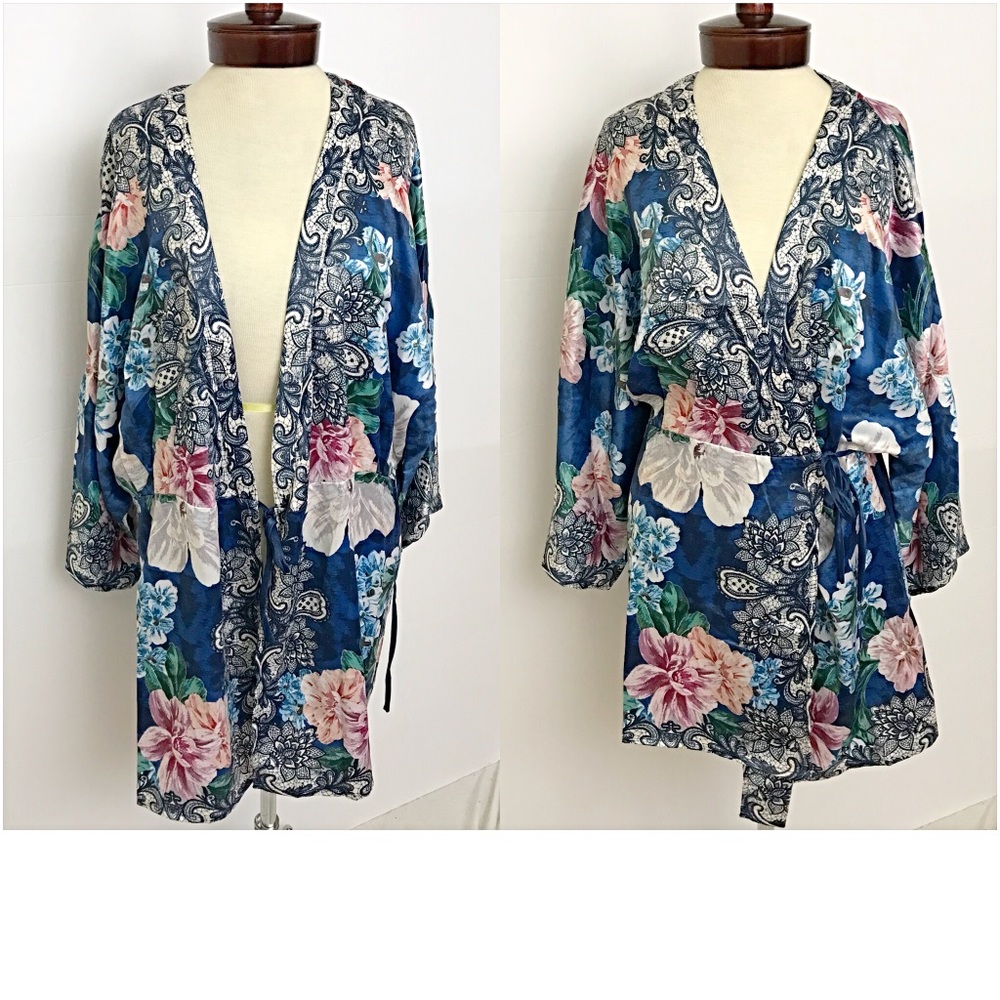 Boho Silky Floral Kimono Wrap Coverup LxL - Picture 3 of 7